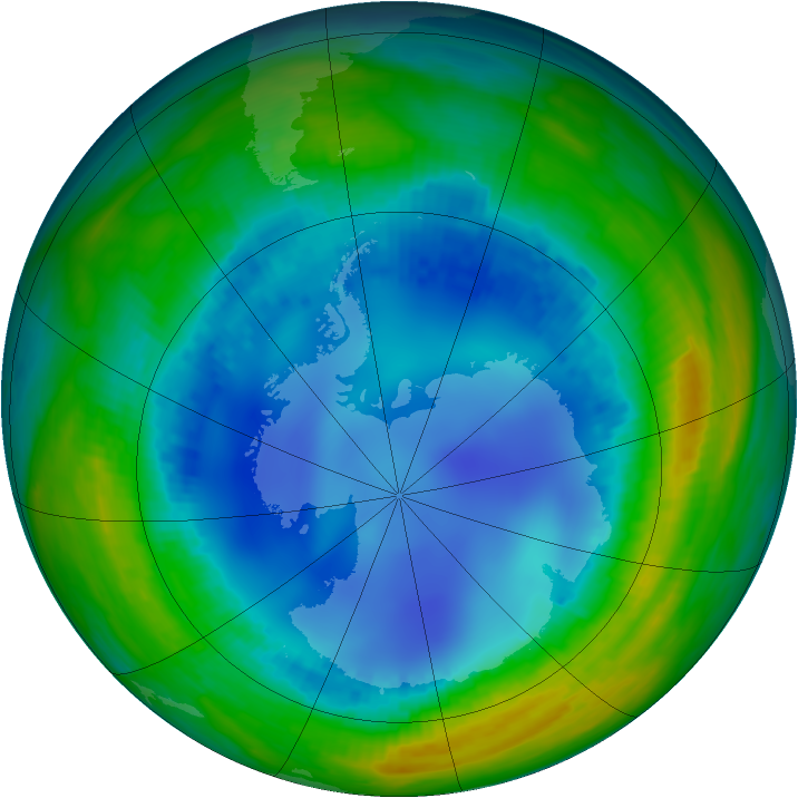 Antarctic ozone map for 07 August 1992